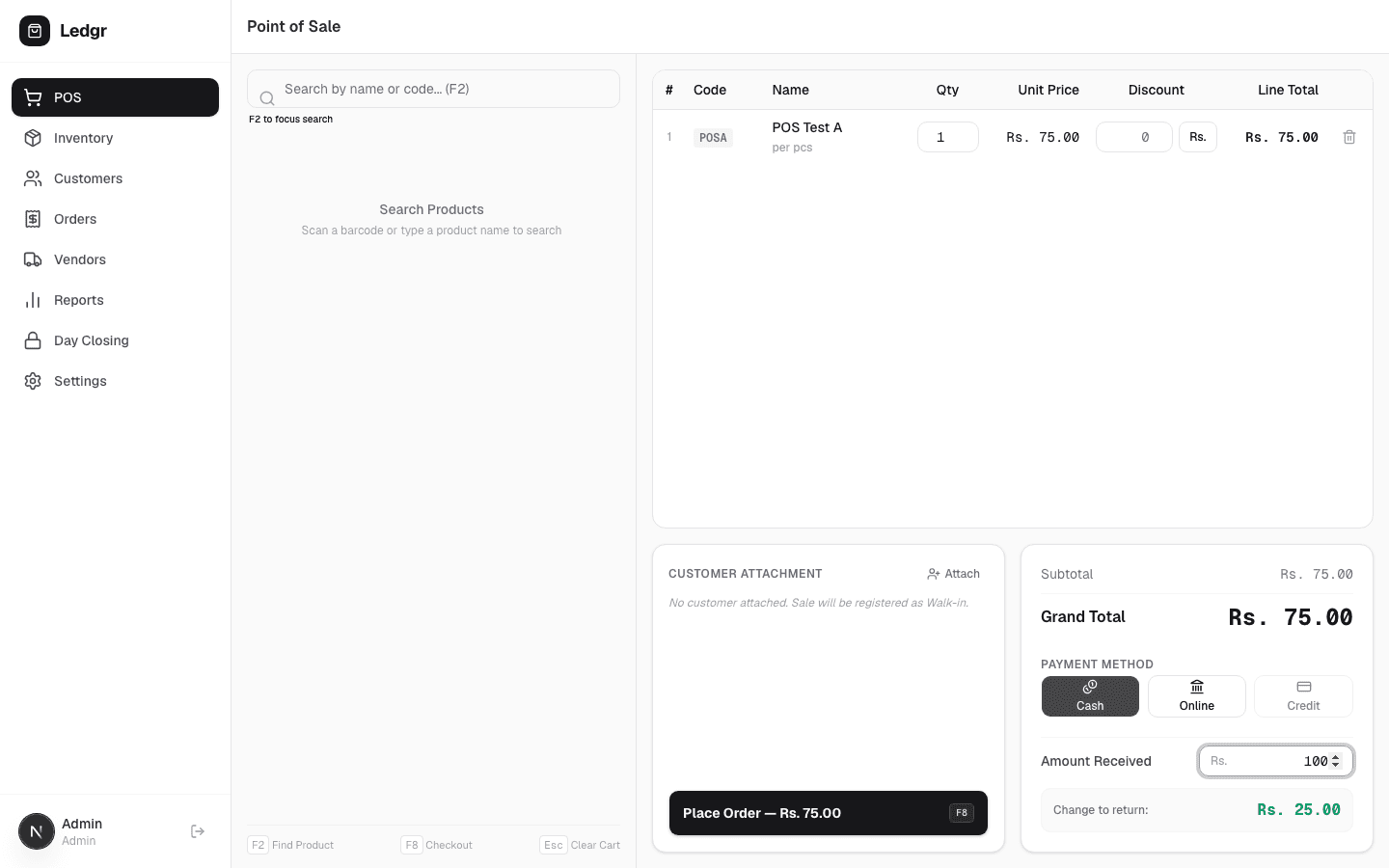 POS Checkout with cart and payment panel